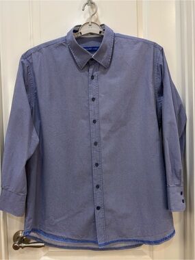 Georg Roth Men's Blue Micro-Pattern Long-Sleeve Dress Shirt